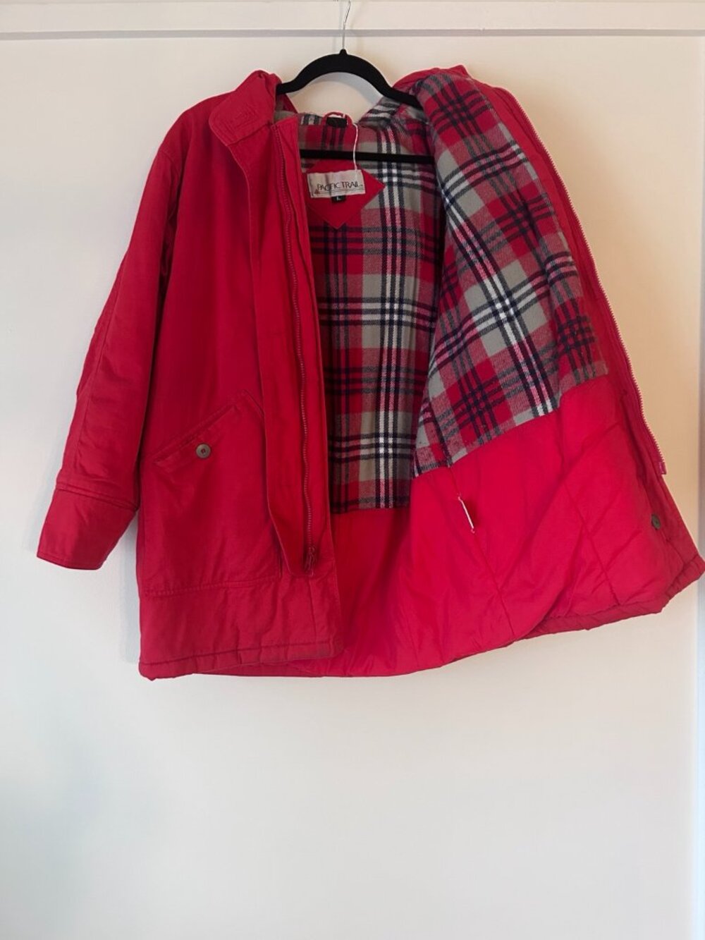 Pacific Trail Women’s L Red Hooded Parka Plaid Lined Utility Field Jacket